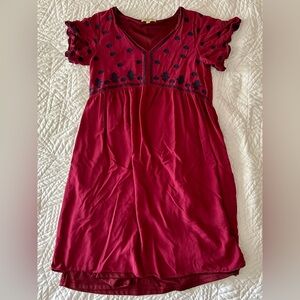 Polagram Burgundy Embroidered Boho Babydoll Dress